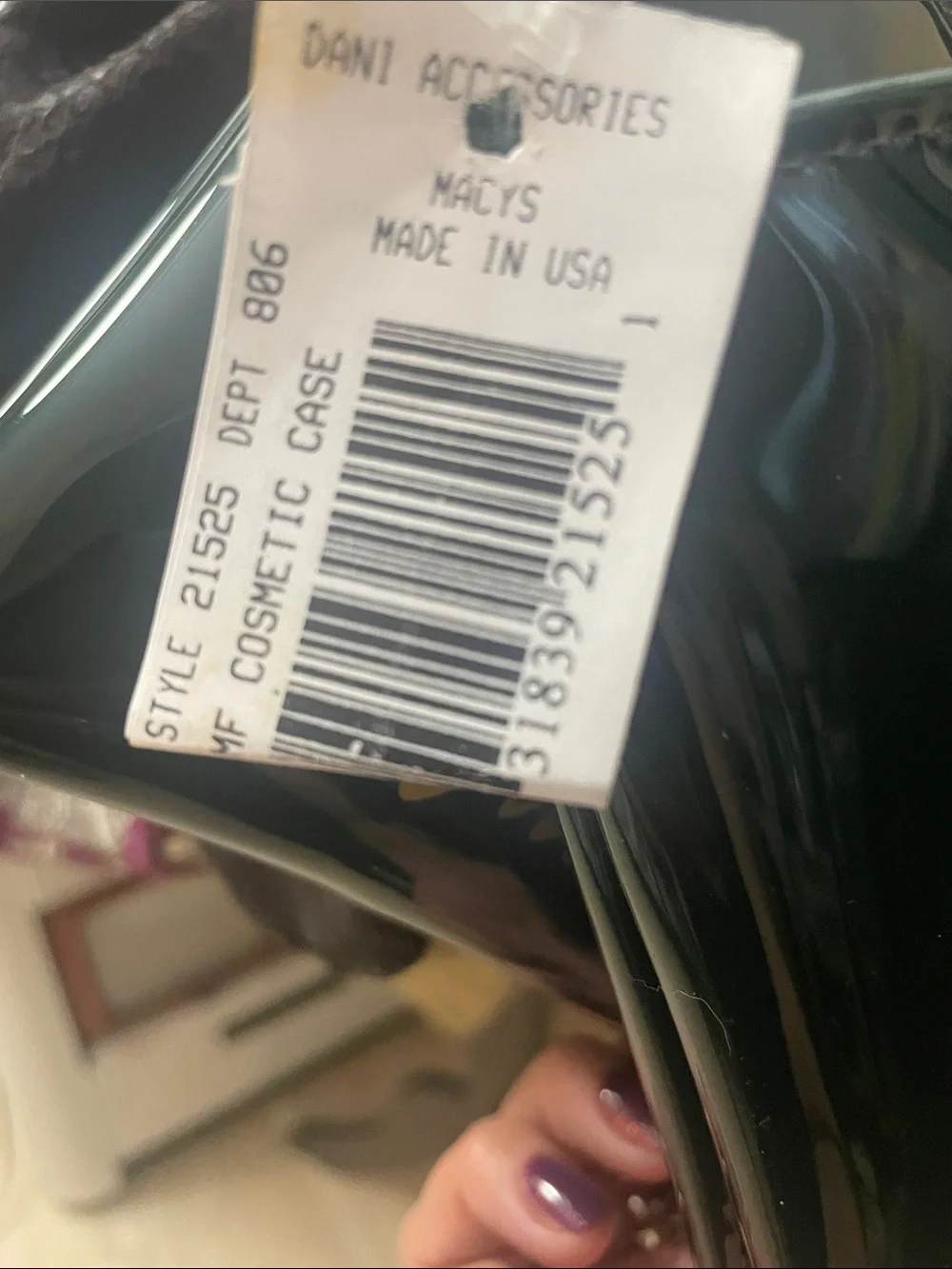 Marshall Field's Black Patent Wristlet with Gold Script